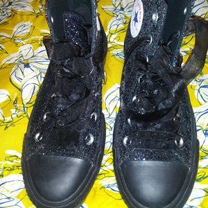 Like new custom Converse glitter black hitops